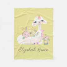 Lama Gelb und Weiß mit Blume Baby Blanket