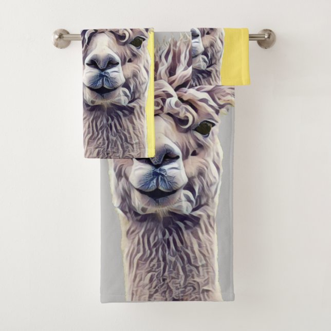 Lama-Graugelbes Süße Tier Niedliches Art-Bath-Wasc Badhandtuch Set (Insitu)