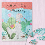 Lama Illustration - Lamming Kids Personalisiert<br><div class="desc">Personalisierte Kinder rätseln sich mit einer hübschen Lama-Illustration. Die Vorlage ist für Sie Set, um den Namen des Kindes hinzuzufügen, sodass der Text lautet "Name ist erstaunlich!". Das Puzzle hat eine Aquarellbilder eines zauberhaften, flauschigen weißen Lamas, das in einem Kaktusgarten stehend ist. Sie trägt eine rosa Blume in ihren Haaren,...</div>