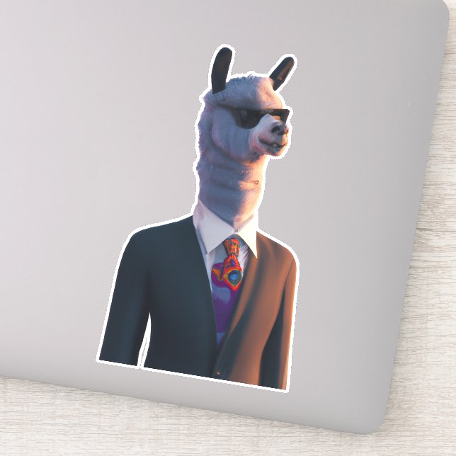 Lama im Anzug mit Sonnenbrille niedlicher Aufklebe Aufkleber (Detail)