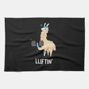 Lama im Fitnessraum - Gewichte heben Geschirrtuch