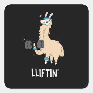 Lama im Fitnessraum - Gewichte heben Quadratischer Aufkleber