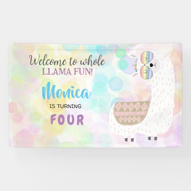 Lama lustiger, farbenfroher Kindergeburtstag Banner (Horizontal)