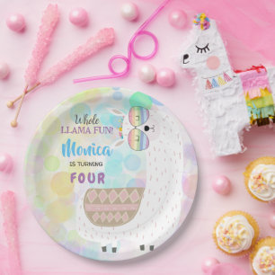 Lama lustiger, farbenfroher Kindergeburtstag Pappteller