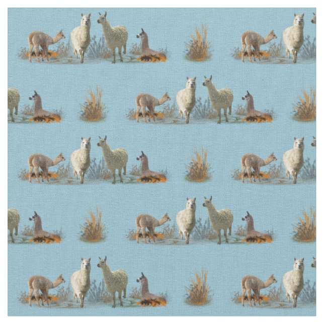 Lama Meadow Fabric (Light Turquoise) Stoff (Nahaufnahme)