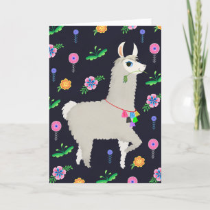 Lama mit Blume zum Geburtstag Karte