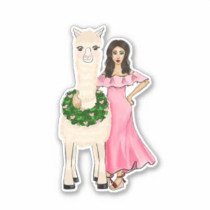 Lama mit Herzkranz und Zeichnend Frauen Aufkleber