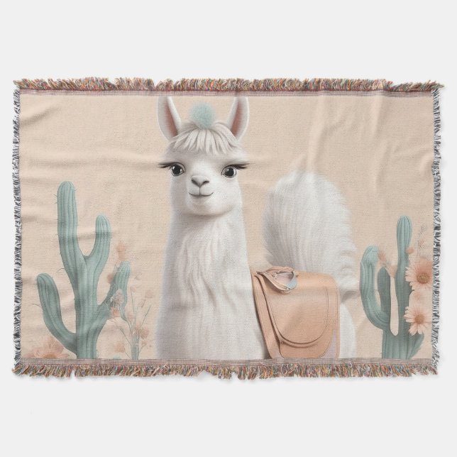 Lama mit Sattel in der Wüste Decke (Vorderseite)