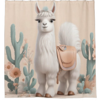 Lama mit Sattel in der Wüste Duschvorhang