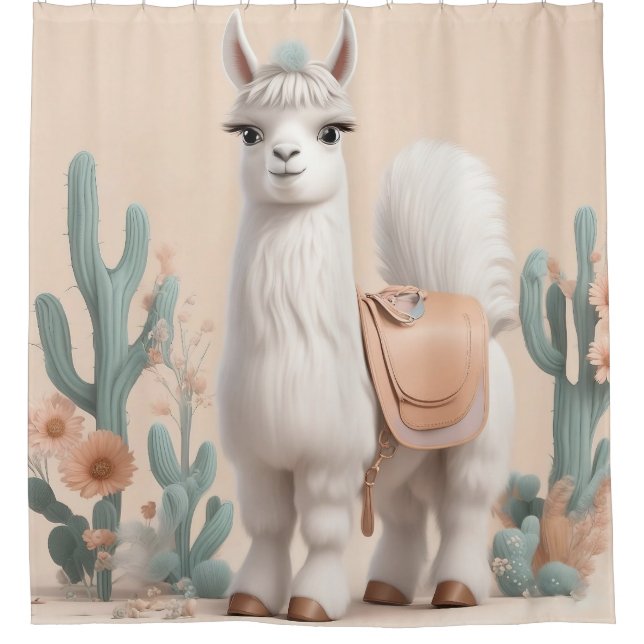 Lama mit Sattel in der Wüste Duschvorhang (Vorderseite)