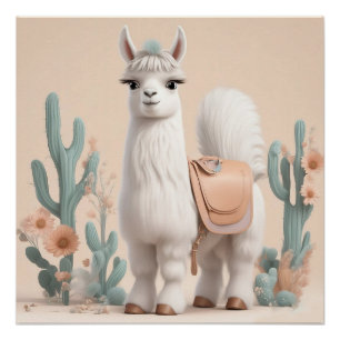 Lama mit Sattel in der Wüste Poster