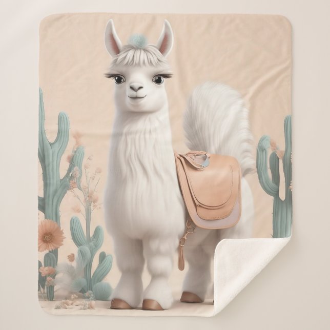 Lama mit Sattel in der Wüste Sherpadecke (Vorderseite)