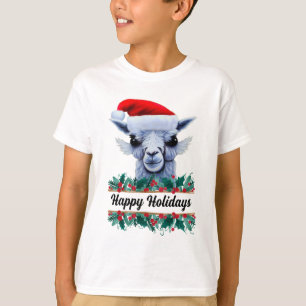 Lama mit Weihnachtsmannmütze mit Text T-Shirt