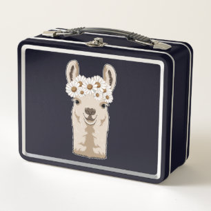 Lama mit weißen Blüten Metall Brotdose