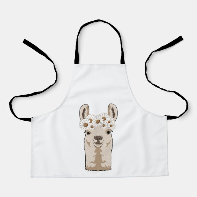 Lama mit weißen Blüten Schürze (Vorderseite)
