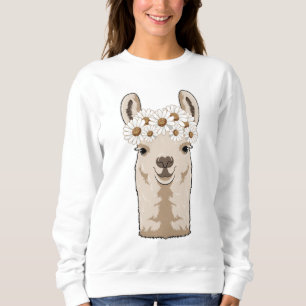 Lama mit weißen Blüten Sweatshirt