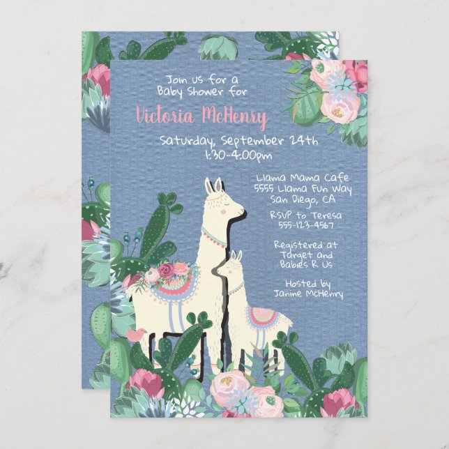 lama momma Fiesta invitations à la douche bébé (Devant / Derrière)
