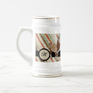 Lama-Monogramm-Vintage Streifen Stein Bierglas