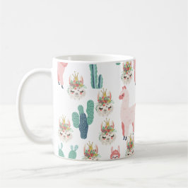 Lama Pink und Green Cactus, Alpaca, Niedlich, Girl Kaffeetasse