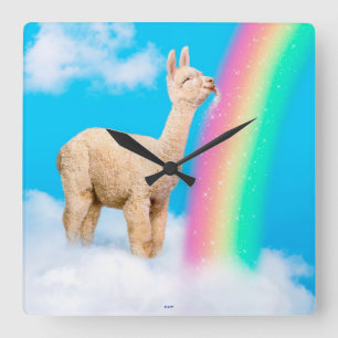 Lama-Regenbogen Quadratische Wanduhr