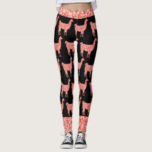 Lama-Rosa Korallen Glitzer Glitzern Muster schwarz Leggings