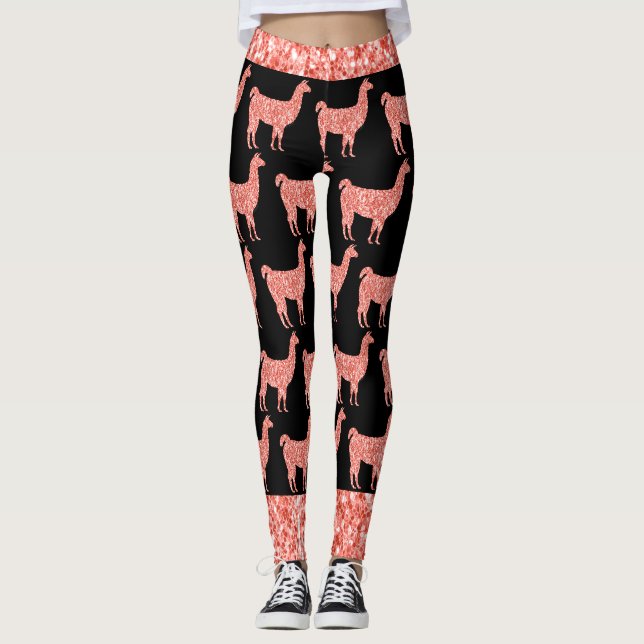Lama-Rosa Korallen Glitzer Glitzern Muster schwarz Leggings (Vorderseite)