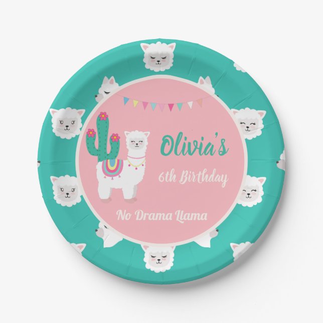 Lama-rosa Pappteller (Vorderseite)