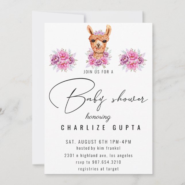 Lama Safari Animaux Baby shower Invitation (Devant)