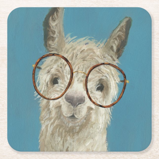 Lama-Spezifikt. - Runde Brillen Rechteckiger Pappuntersetzer (Vorderseite)