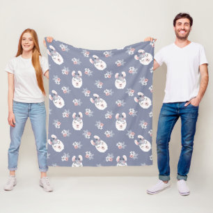 Lama-u. Blumen-Muster Fleecedecke