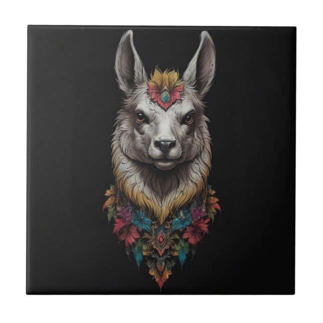 Lama- und Blume-Portrait, Fliese (Vorderseite)