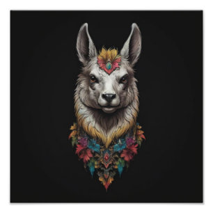 Lama- und Blume-Portrait, Fotodruck