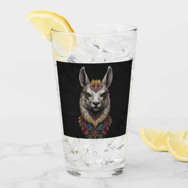 Lama- und Blume-Portrait, Glas (Vorderseite Ice)