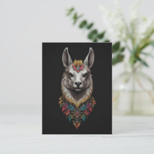 Lama- und Blume-Portrait, Postkarte