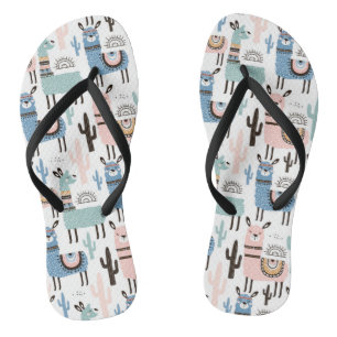 Lama-und Kaktus-Muster in Blauem, in Grünem u. in Flip Flops