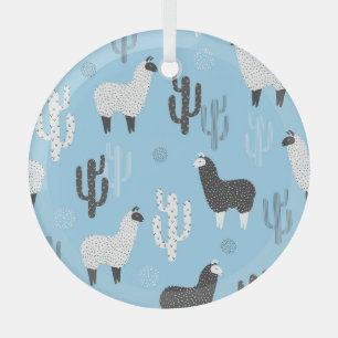 Lama und Kaktus, niedliches Muster. Ornament Aus Glas