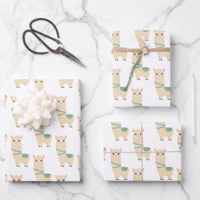 Lama Wrapping Paper Sheets Geschenkpapier Set (Vorderseite)