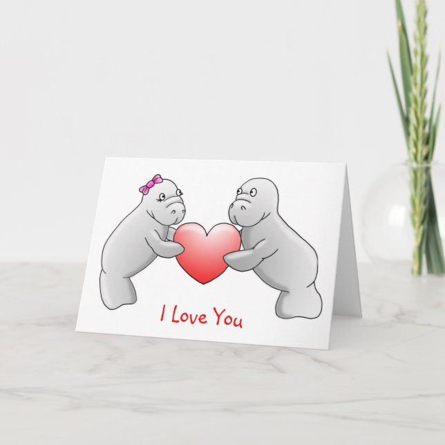 Lamantins "je t'aime" carte de voeux (Devant)