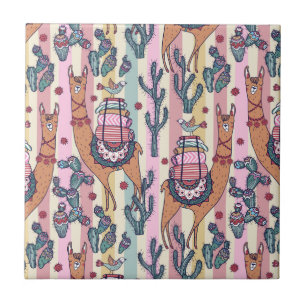 Lamas auf Streifen-Muster Fliese