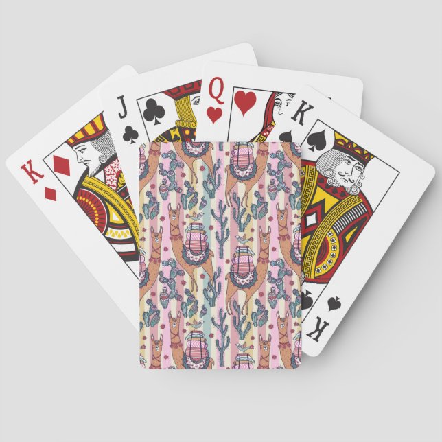 Lamas auf Streifen-Muster Spielkarten (Rückseite)