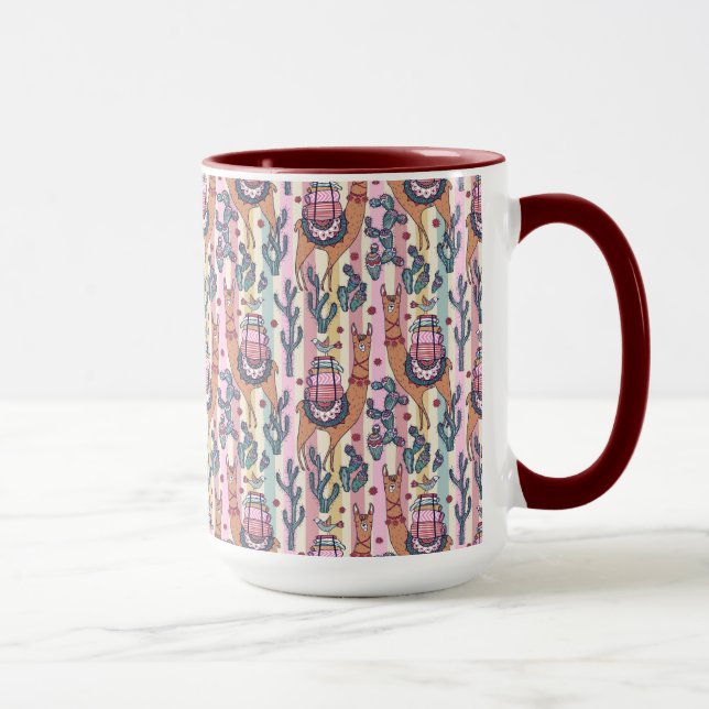 Lamas auf Streifen-Muster Tasse (Rechts)