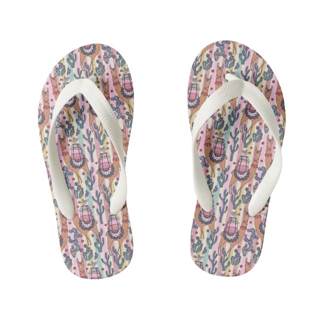 Lamas auf Streifenmuster Kinderbadesandalen (Fußbett)