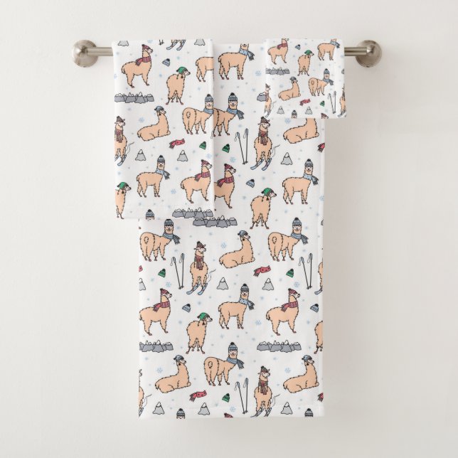 Lamas dans le motif de ski de casquettes et (En situation)