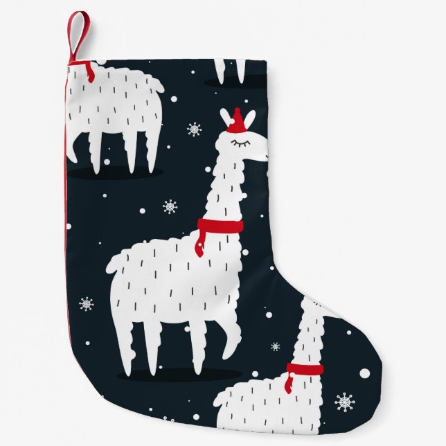 Lamas, handgezeichneter Hintergrund. Farbenfrohe n Kleiner Weihnachtsstrumpf (Vorderseite)