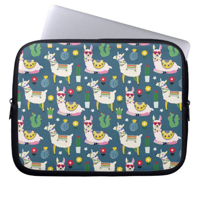 Lamas im Sonnenbrille-Muster Laptopschutzhülle (Vorderseite)