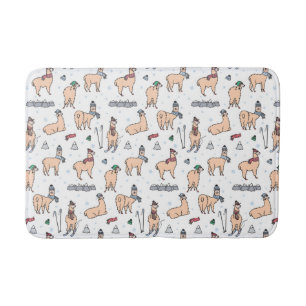 Lamas in Hut-u. Schal-Ski fahrendem Muster Badematte