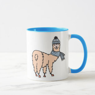 Lamas in Hut-u. Schal-Ski fahrendem Muster Tasse