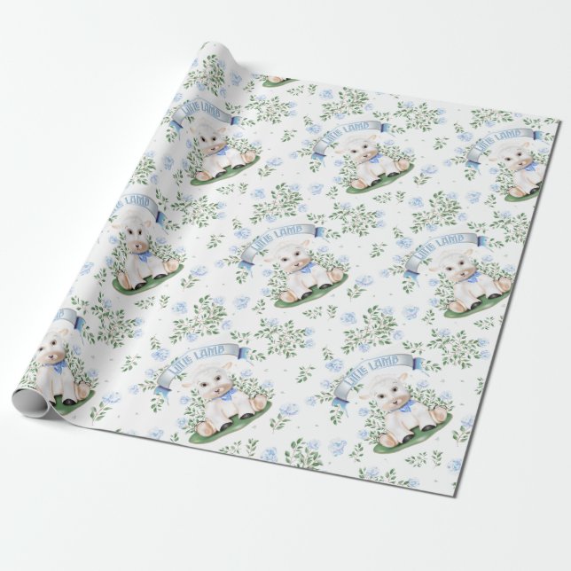 Lamb Blue Floral Baby Dusche Geschenkpapier (Ungerollt)