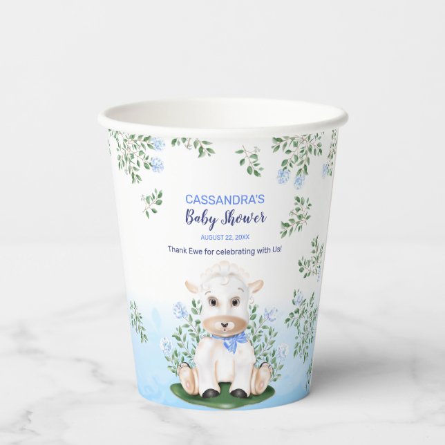 Lamb Blue Floral Baby Dusche Pappbecher (Rückseite)