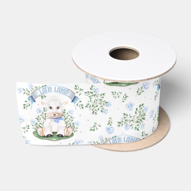 Lamb Blue Floral Baby Dusche Satinband (Spule)